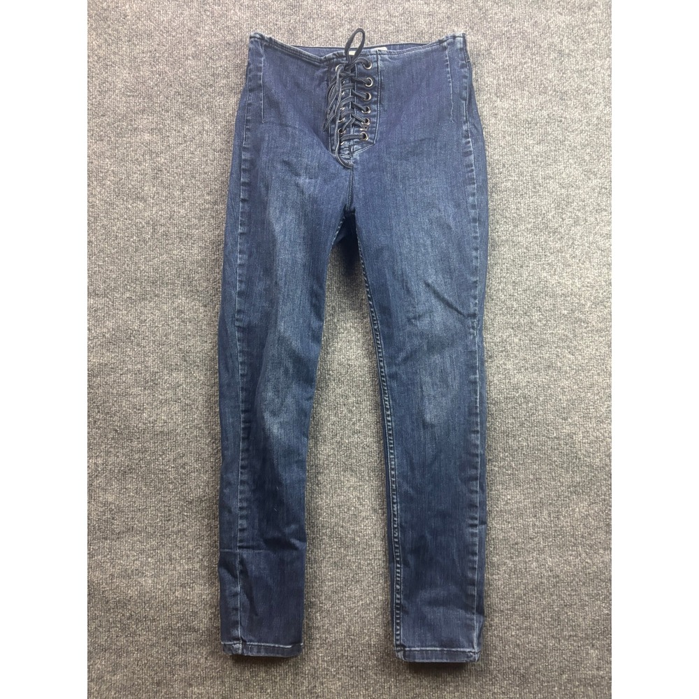 Free People Lace Up Skinny Jeans Womens Size 27 Blue High Rise Corset Denim‎